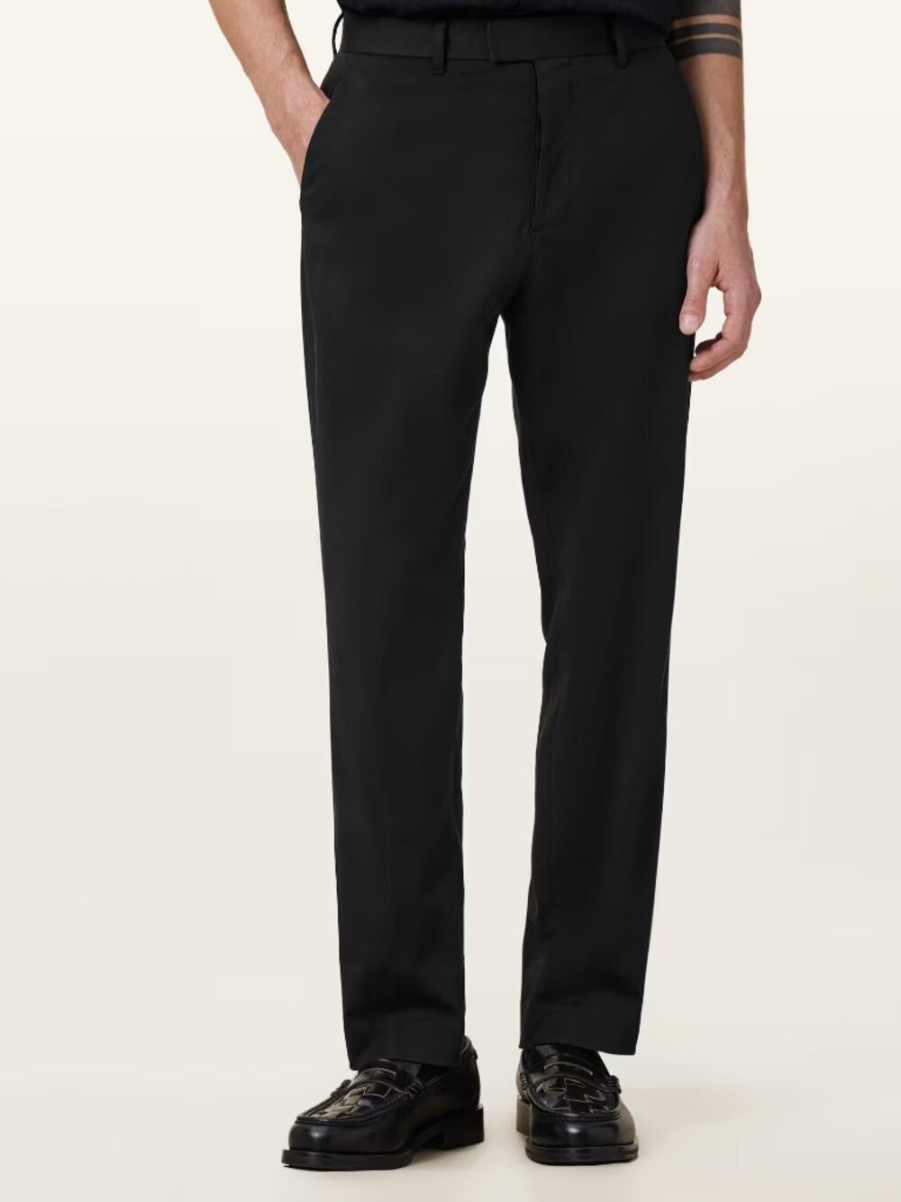 All-Saints Pants $150 Mens 36 Black Trouser Wool Blend Dress Flat Front Lined